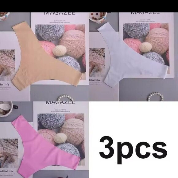 3 PCS SEAMLESS WOMEN ICE SILK UNDERWEAR V-WAIST COTTON CROTCH SIZE M - Picture 2 of 8